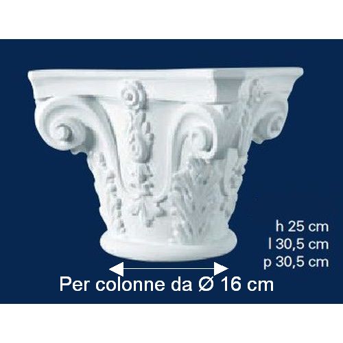 CAPITELLO CORINZIO IN GESSO PER COLONNE DIAMETRO 16 CM - Clicca l'immagine per chiudere