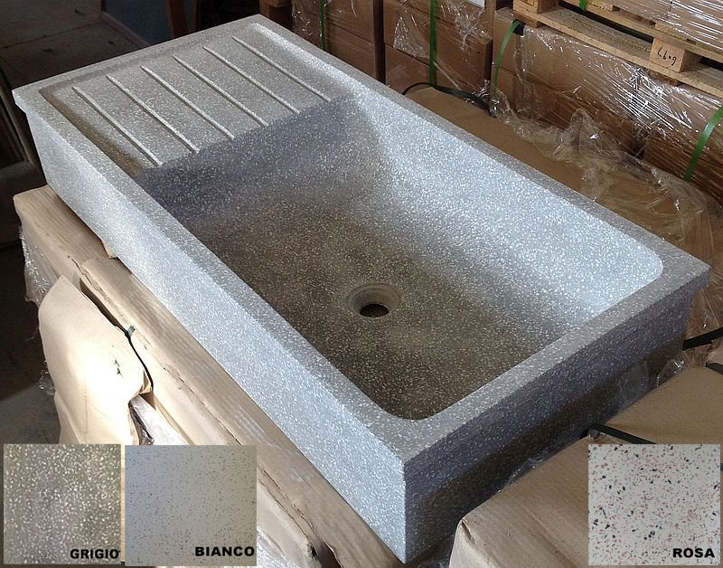 lavandino o acquaio da giardino in marmo e cemento 