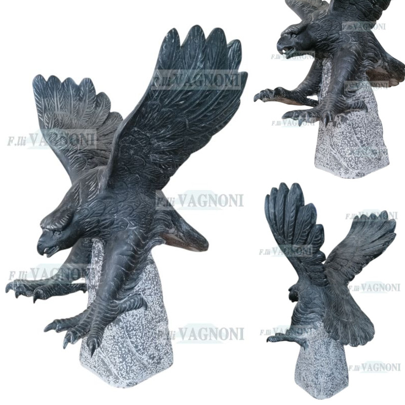 AQUILA IN MARMO NERO SCOLPITO SCULTURA Cm. 60 - Clicca l'immagine per chiudere